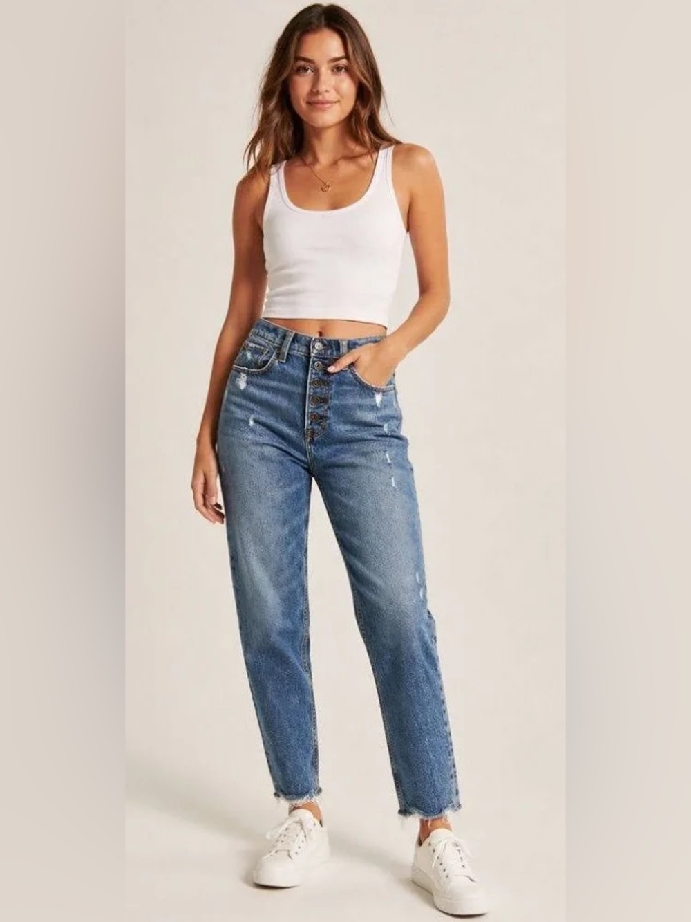 Abercrombie & Fitch The Mom High Rise Button-Fly Blue Wash Jeans-size 28/6R